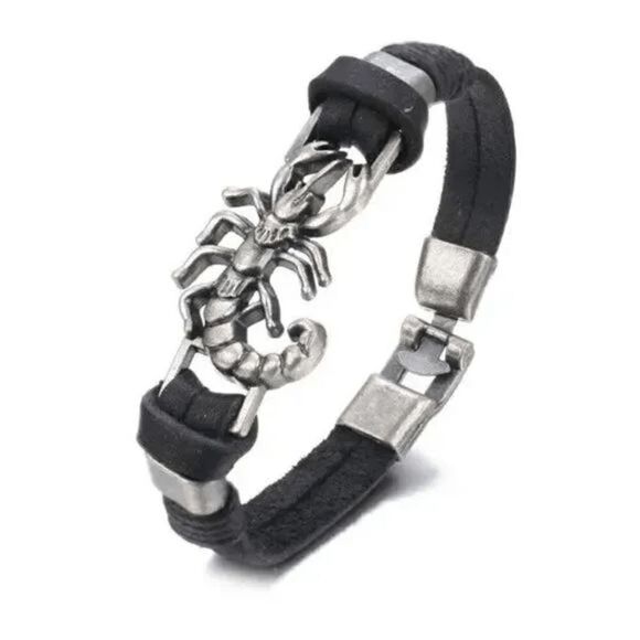 Scorpion Black Leather Multilayer Unisex Bracelet - Picture 6 of 6
